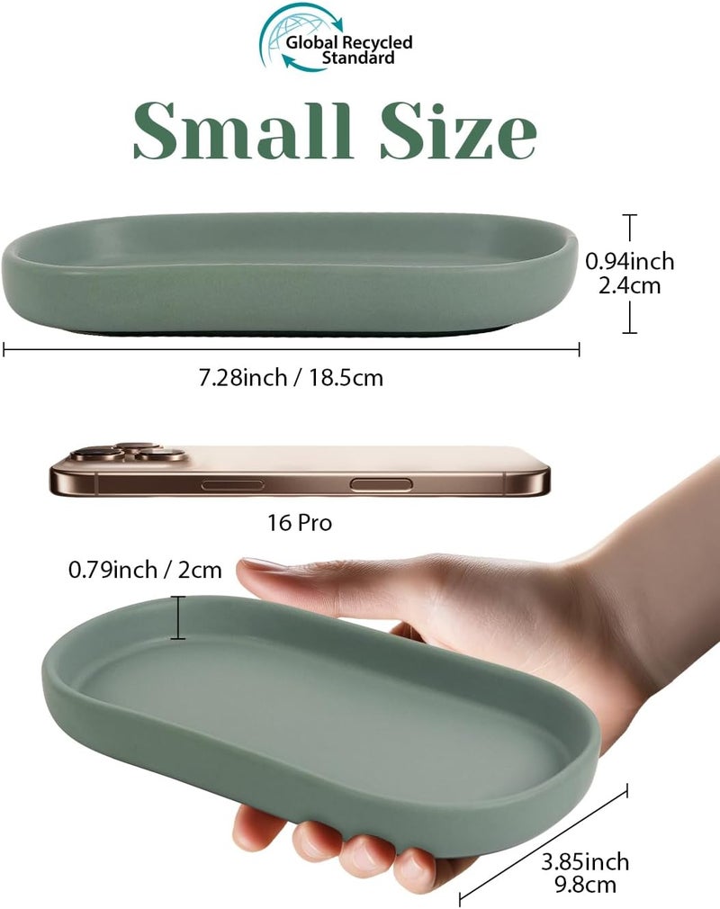 INGOFIN 7" Ceramic Bathroom Vanity Tray Set- 2 Pcs Bathroom Organizer Countertop Tray for Perfume, Jewelry, Small Kitchen Counter Soap Tray, Decorative for Bathroom Vanity and Toilet Tank, Green - Image 2